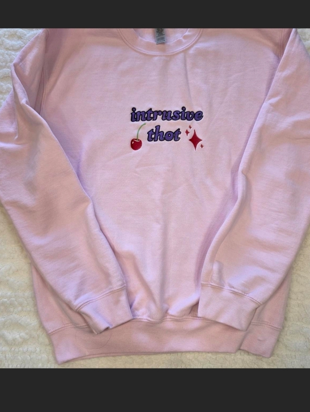 Intrusive Thot Pink Crewneck Sweatshirt Embroidered Graphic Small